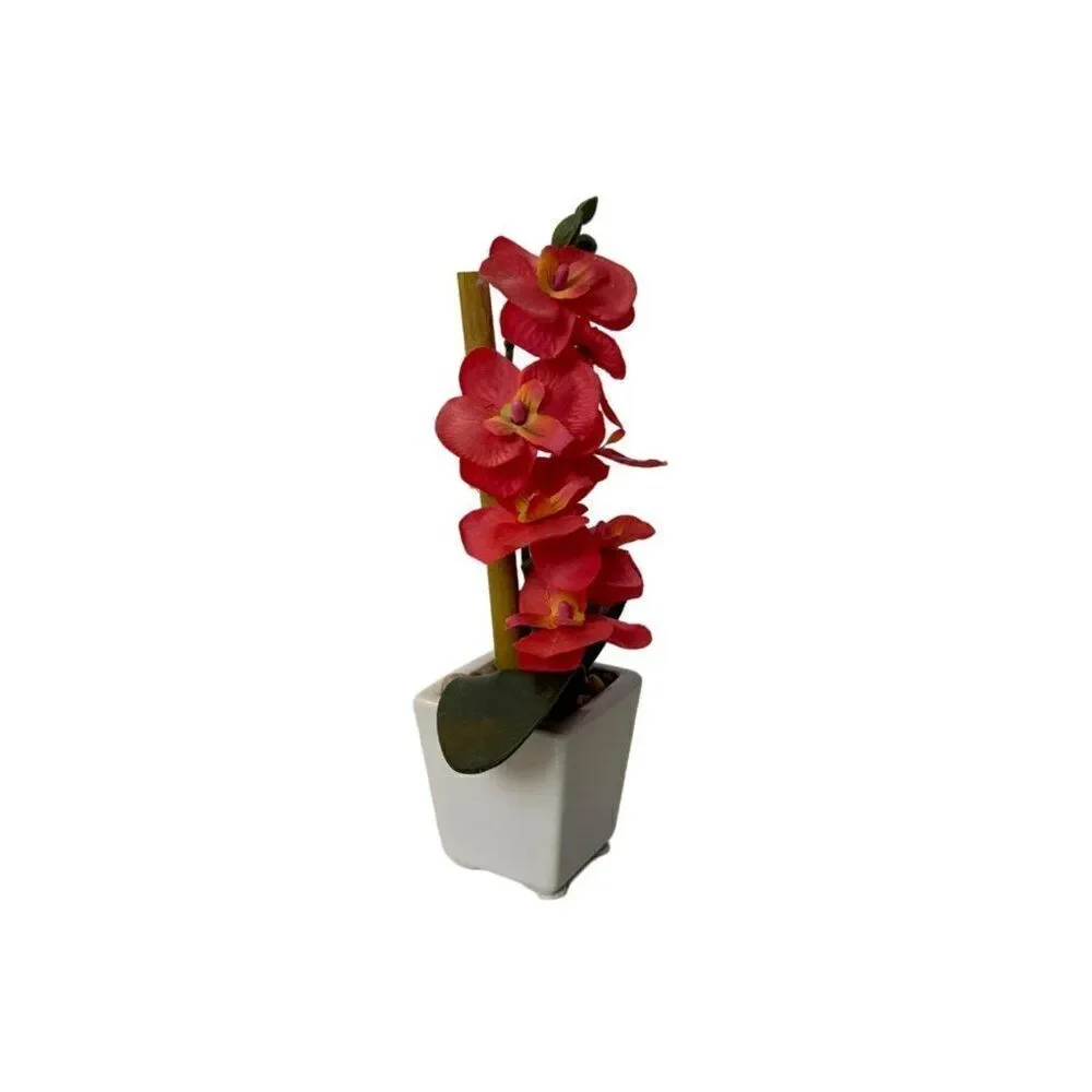 Artificial Orchid in White Pot Fake Phalaenopsis Flower Real Touch
